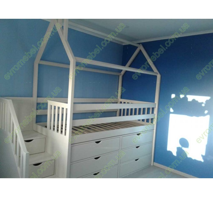 Дитяче ліжко-будиночок Трейсер з комодами