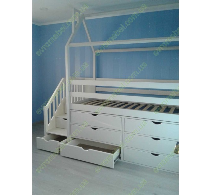 Дитяче ліжко-будиночок Трейсер з комодами