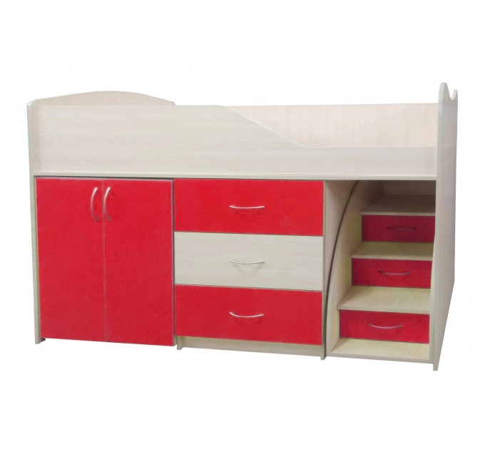 Дитяче ліжко "Bed-room-5" з шафою, комодом і сходами, червона