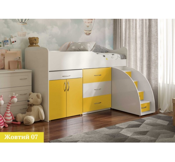 Дитяче ліжко "Bed-room-5" зі столом, комодом і сходами, жовта