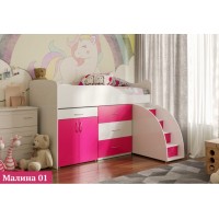 Дитяче ліжко "Bed-room-5" зі столом, комодом і сходами, малина