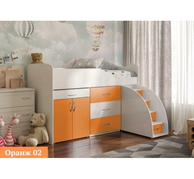 Дитяче ліжко "Bed-room-5" зі столом, комодом і сходами, оранж