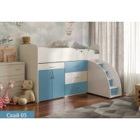 Дитяче ліжко "Bed-room-5" зі столом, комодом і сходами, морська хвиля