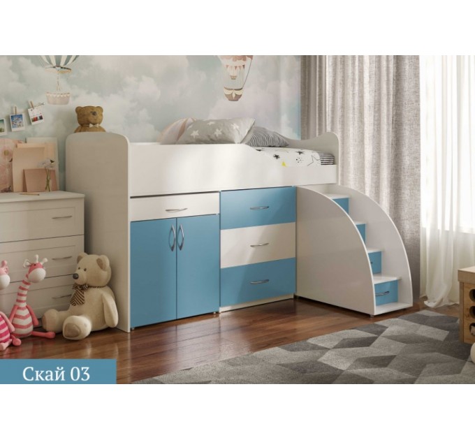 Дитяче ліжко "Bed-room-5" зі столом, комодом і сходами, морська хвиля